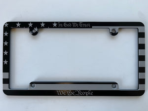 American Flag We The People In God We Trust Aluminum License Plate Frame