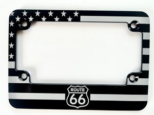 Route 66 American Flag Motorcycle Aluminum License Plate Frame