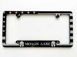 Molon Labe Spartan American Flag Aluminum License Plate Frame