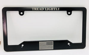 Reverse American Flag Tread Lightly License Plate Frame