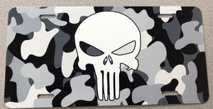 Punisher Skull Black, And White Camo License Plate