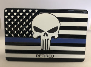American Flag Blue Line Punisher Retired Aluminum Hitch Cover