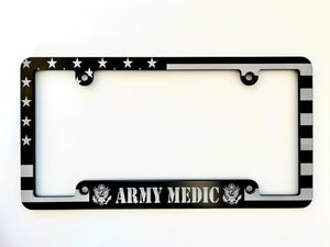 Army Medic American Flag Aluminum License Plate Frame