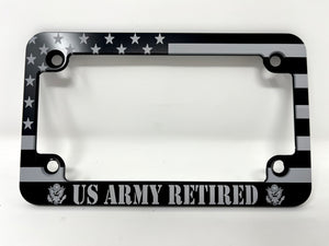 Army Retired American Flag Slim Billet Aluminum Motorcycle License Plate Frame