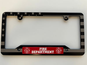 American Flag Red Line Fire Department Aluminum License Plate Frame