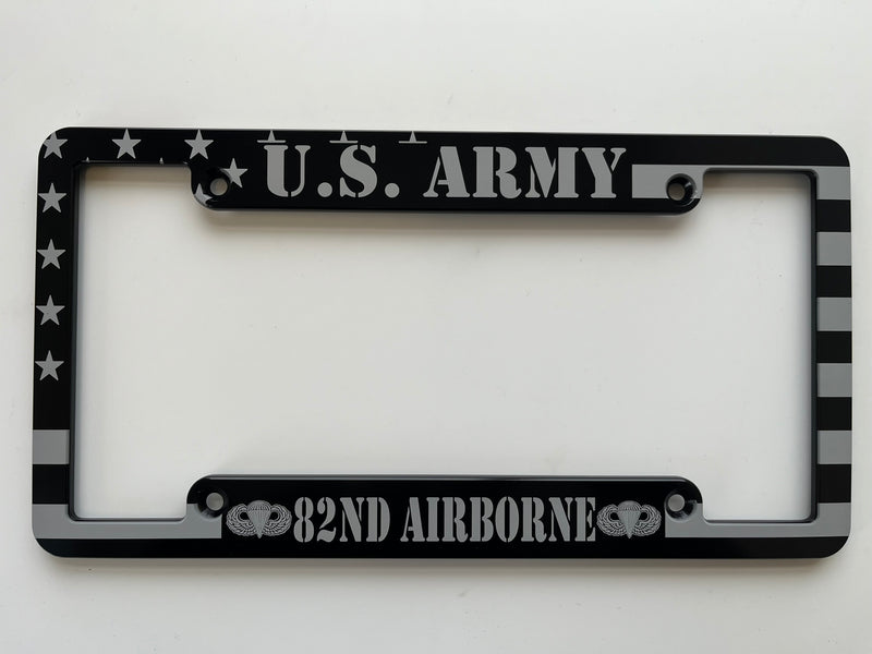 Army 82nd Airborne American Flag Billet Aluminum License Plate