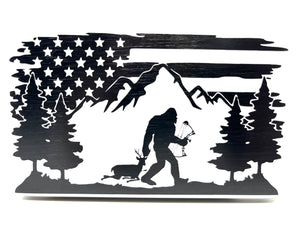 Bigfoot Bow Deer Hunter American Flag Hitch Cover