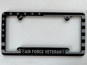 US Air Force Veteran License Plate Frame - Metal, Chrome & Blue, Made In USA