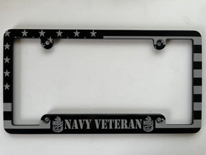 Navy Veteran American Flag Aluminum License Plate Frame