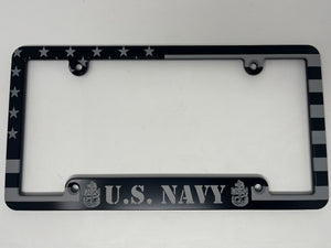 Navy American Flag Aluminum License Plate Frame