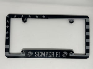 American Flag Semper Fi Aluminum License Plate Frame