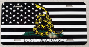Dont Tread On Me Black and White American Flag License Plate