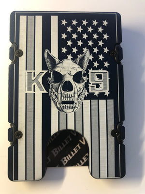 Blue Line American Flag K9 Police Officer - Billetvault Aluminum Wallet