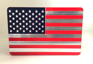 American Flag Red/Blue Machine Engraved Hitch Cover