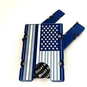 Blue Line With American Flag Police Officer - Aluminum Wallet