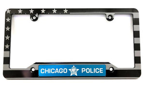 American Flag Blue Line and Chicago Police License Plate Frame