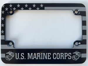 US Marines Veteran American Flag Aluminum Motorcycle License Plate Frame
